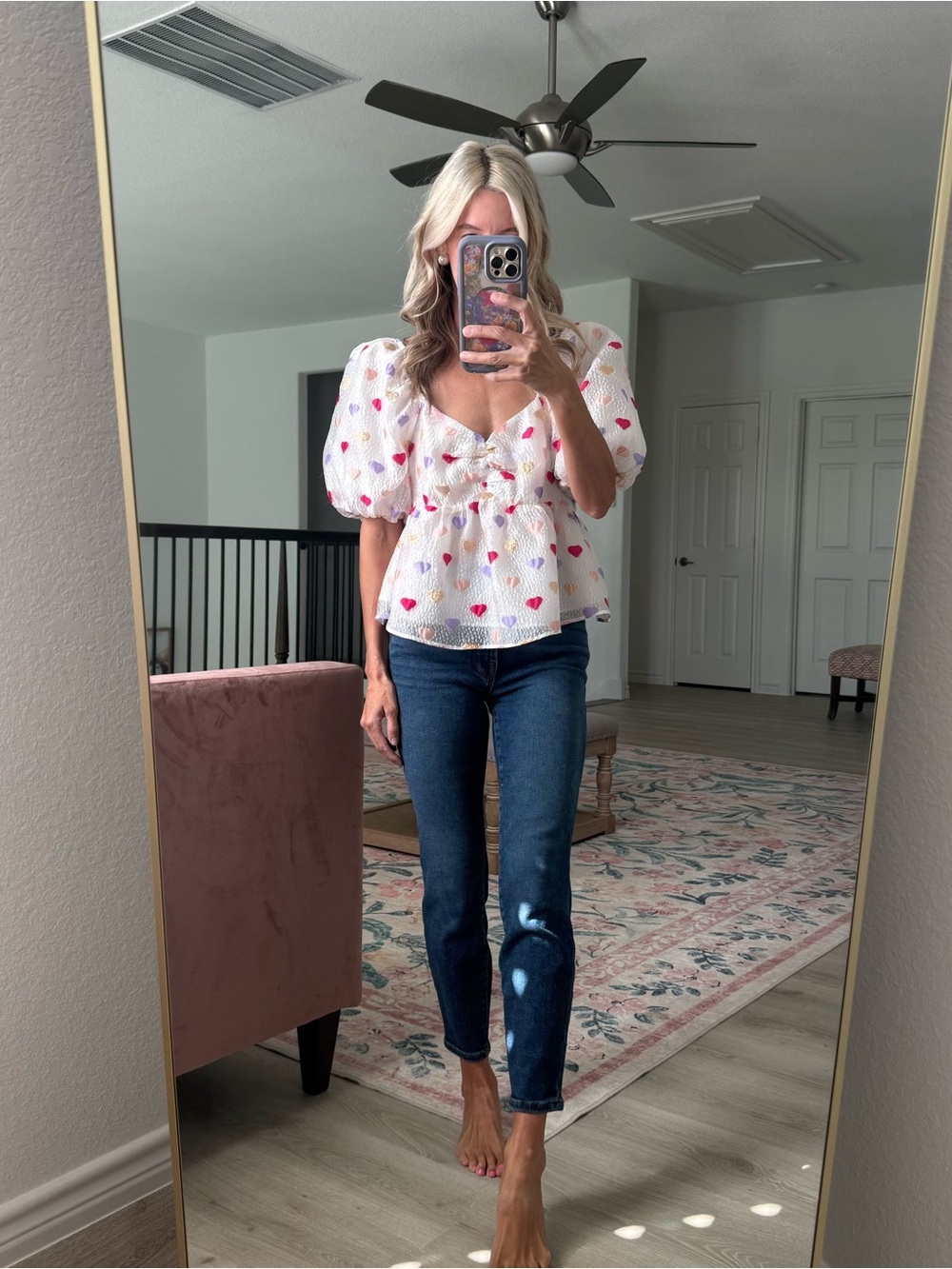 Buddy Love hearts puffy sleeve blouse xs